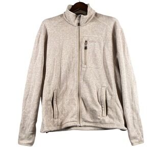 Orvis Mens L Full Zip Fleece Jacket Beige Trout Bum Outdoor Casual Coat Gorpcore